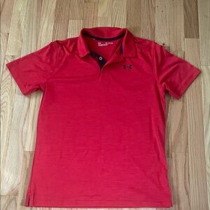 Under Armour Polo Shirt Boys XL Red Logo Short Sleeve Golf Casual Athletic